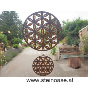 Fensterbild Suncatcher Bernstein - BLUME des LEBENS & Ø 20cm